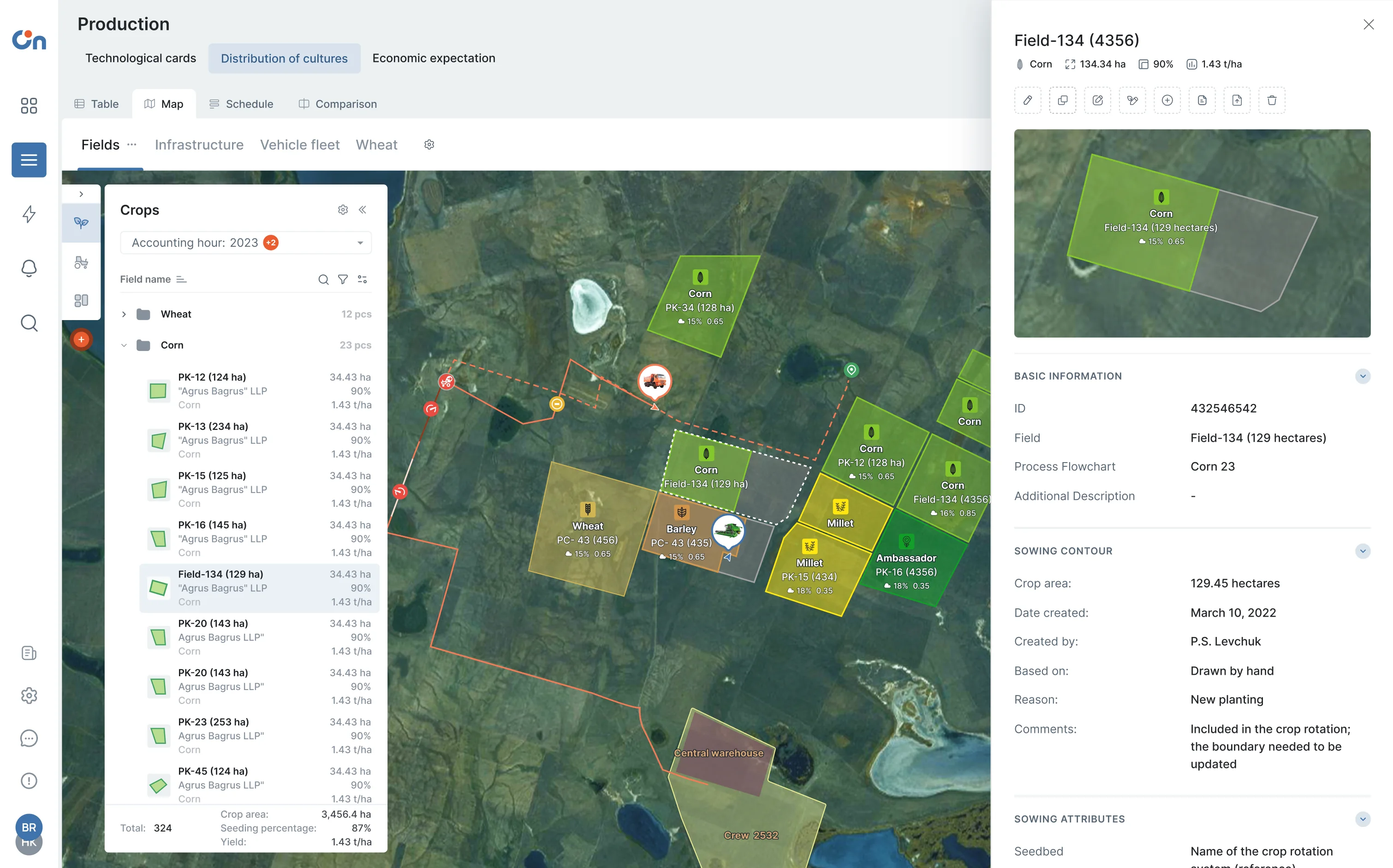 OnTrack: crop distribution on the map with a field card
